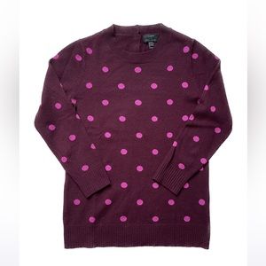 J. Crew Italian 100% Cashmere Polka Dot Sweater, 3/4 sleeve Burgundy and pink S
